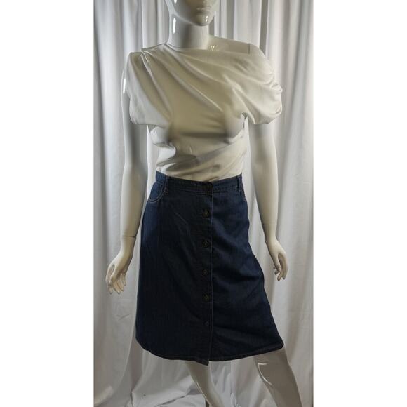 ABS Button Knee Length Denim Skirt, Indigo Denim, Sz: 30, 64-55 - Picture 2 of 16